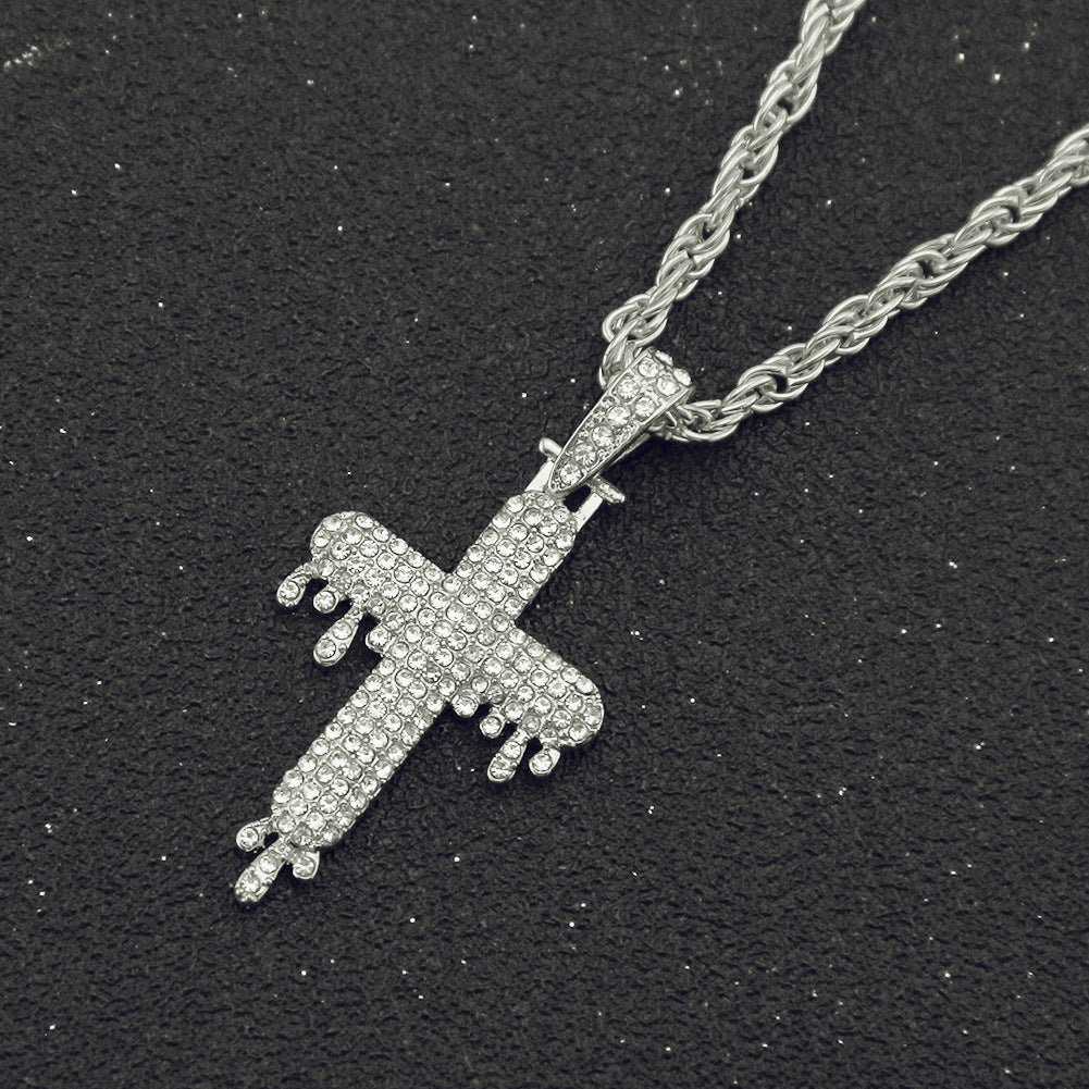 Wholesale Diamond-studded Three-dimensional Drop-shaped Cross Necklace Alloy